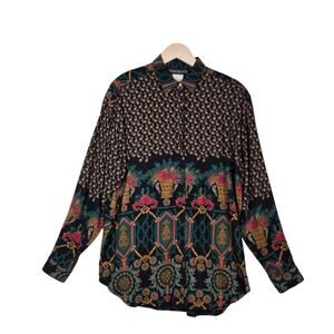 VTG Tangents Tunic Top sz 8* Black Multi Paisley Floral Oversized Fit